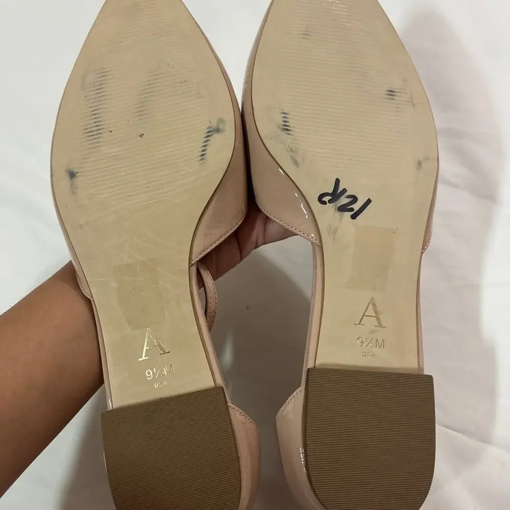 Anthropologie Women 9.5 Leather Cross Strap Flat Shoes Nude Neutral Pink Pointed